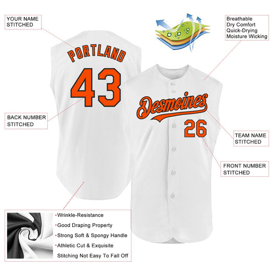 Custom White Orange-Black Authentic Sleeveless Baseball Jersey - Sky-Custom