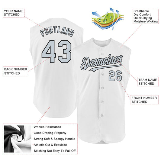 Custom White Silver-Black Authentic Sleeveless Baseball Jersey - Sky-Custom