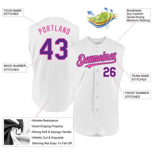 Custom White Purple-Pink Authentic Sleeveless Baseball Jersey - Sky-Custom