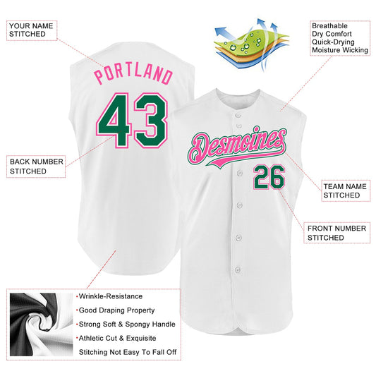 Custom White Kelly Green-Pink Authentic Sleeveless Baseball Jersey - Sky-Custom