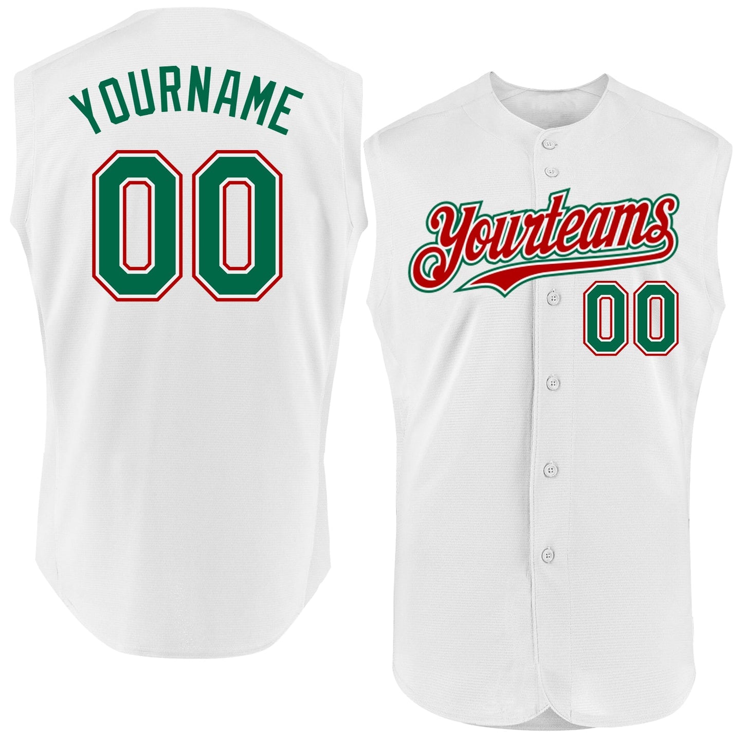 Custom White Kelly Green-Red Authentic Sleeveless Baseball Jersey - Sky-Custom