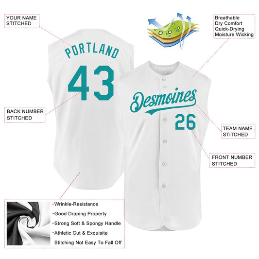 Custom White Teal Authentic Sleeveless Baseball Jersey - Sky-Custom