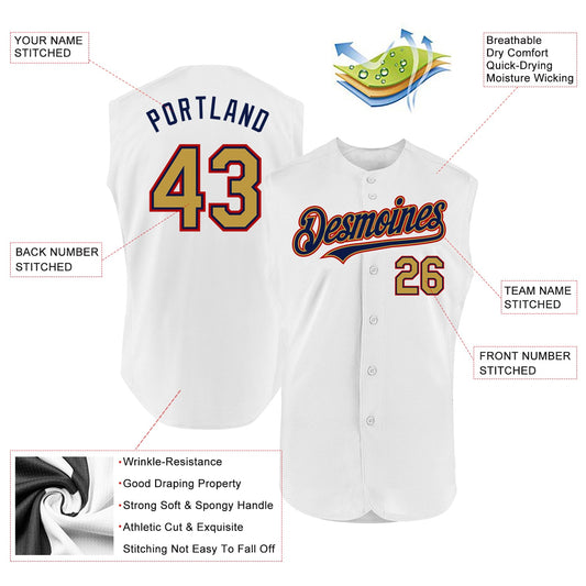Custom White Old Gold Navy-Red Authentic Sleeveless Baseball Jersey - Sky-Custom