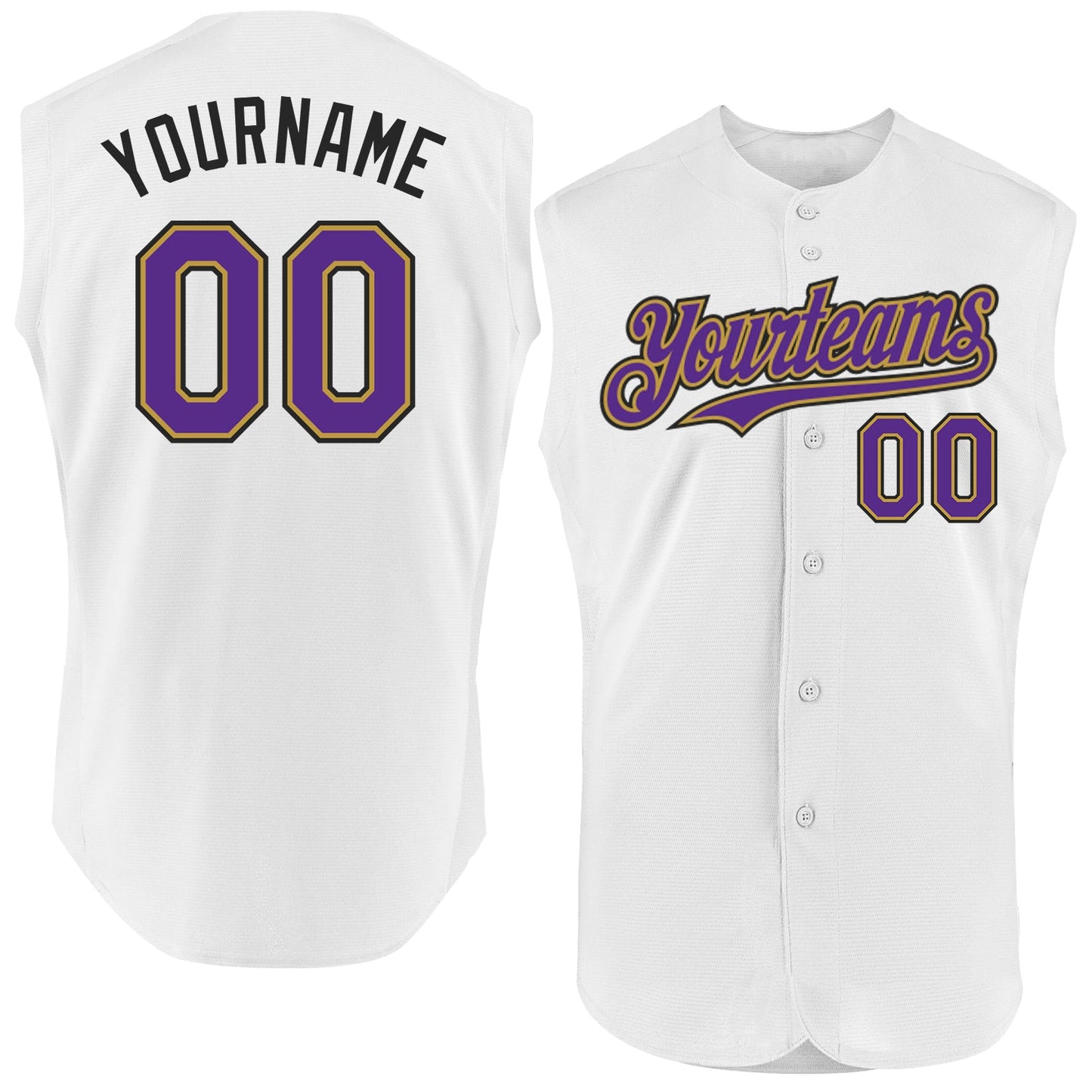 Custom White Purple Old Gold-Black Authentic Sleeveless Baseball Jersey - Sky-Custom