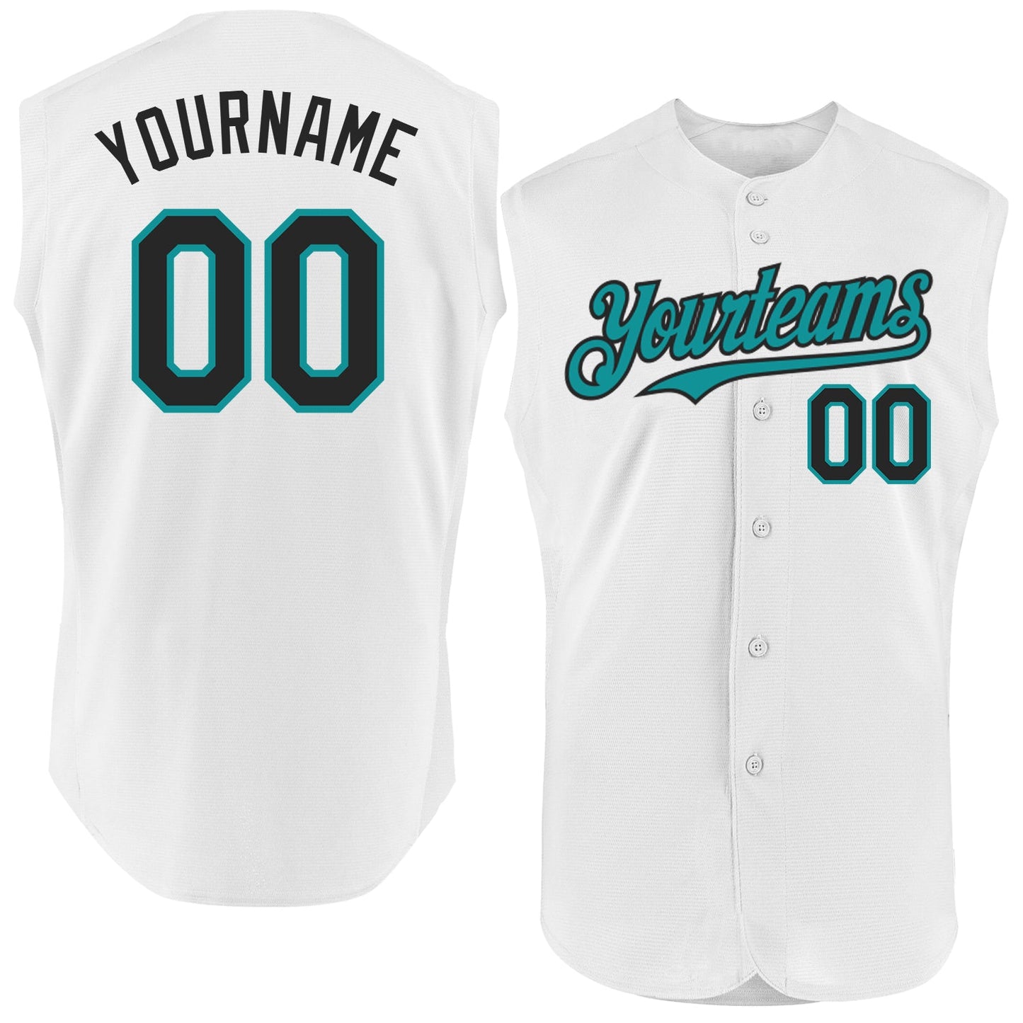 Custom White Black-Teal Authentic Sleeveless Baseball Jersey - Sky-Custom