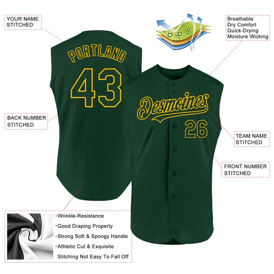 Custom Green Gold Authentic Sleeveless Baseball Jersey - Sky-Custom