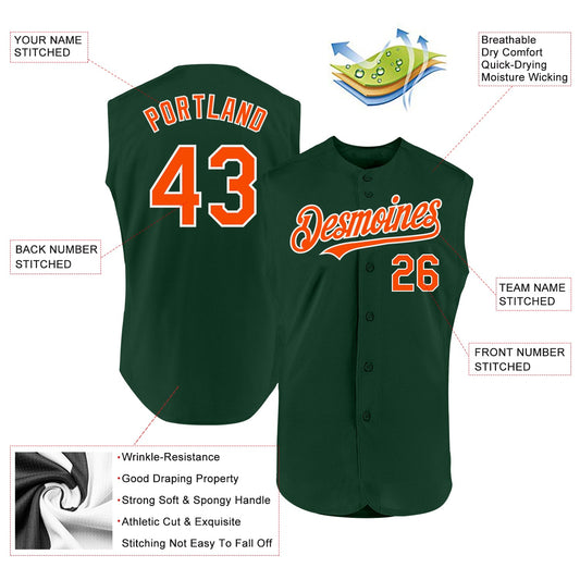 Custom Green Orange-White Authentic Sleeveless Baseball Jersey - Sky-Custom