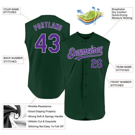 Custom Green Purple-Gray Authentic Sleeveless Baseball Jersey - Sky-Custom