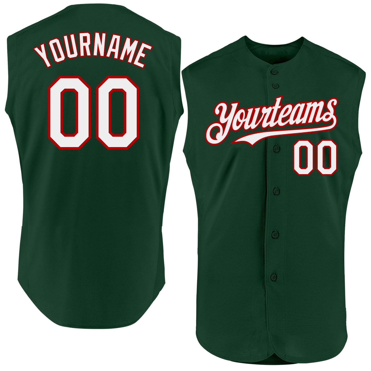 Custom Green White-Red Authentic Sleeveless Baseball Jersey - Sky-Custom