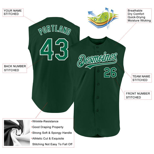 Custom Green Kelly Green-White Authentic Sleeveless Baseball Jersey - Sky-Custom