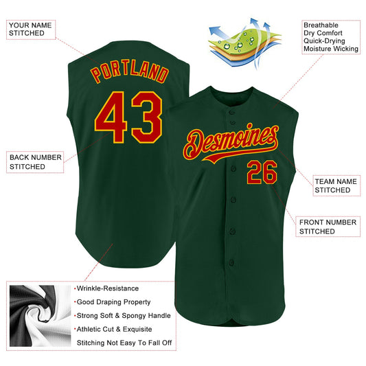 Custom Green Red-Gold Authentic Sleeveless Baseball Jersey - Sky-Custom