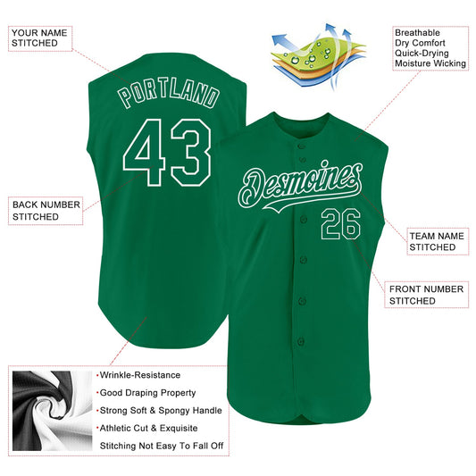 Custom Kelly Green White Authentic Sleeveless Baseball Jersey - Sky-Custom