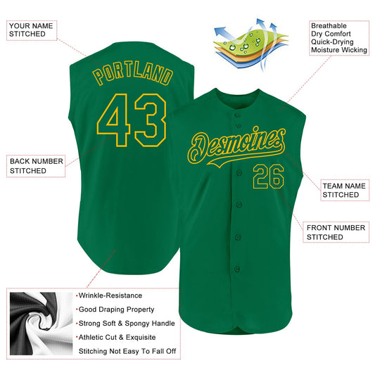 Custom Kelly Green Gold Authentic Sleeveless Baseball Jersey - Sky-Custom