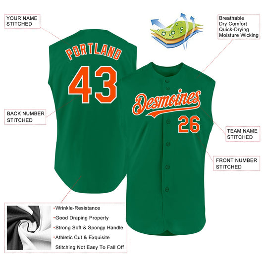 Custom Kelly Green Orange-White Authentic Sleeveless Baseball Jersey - Sky-Custom