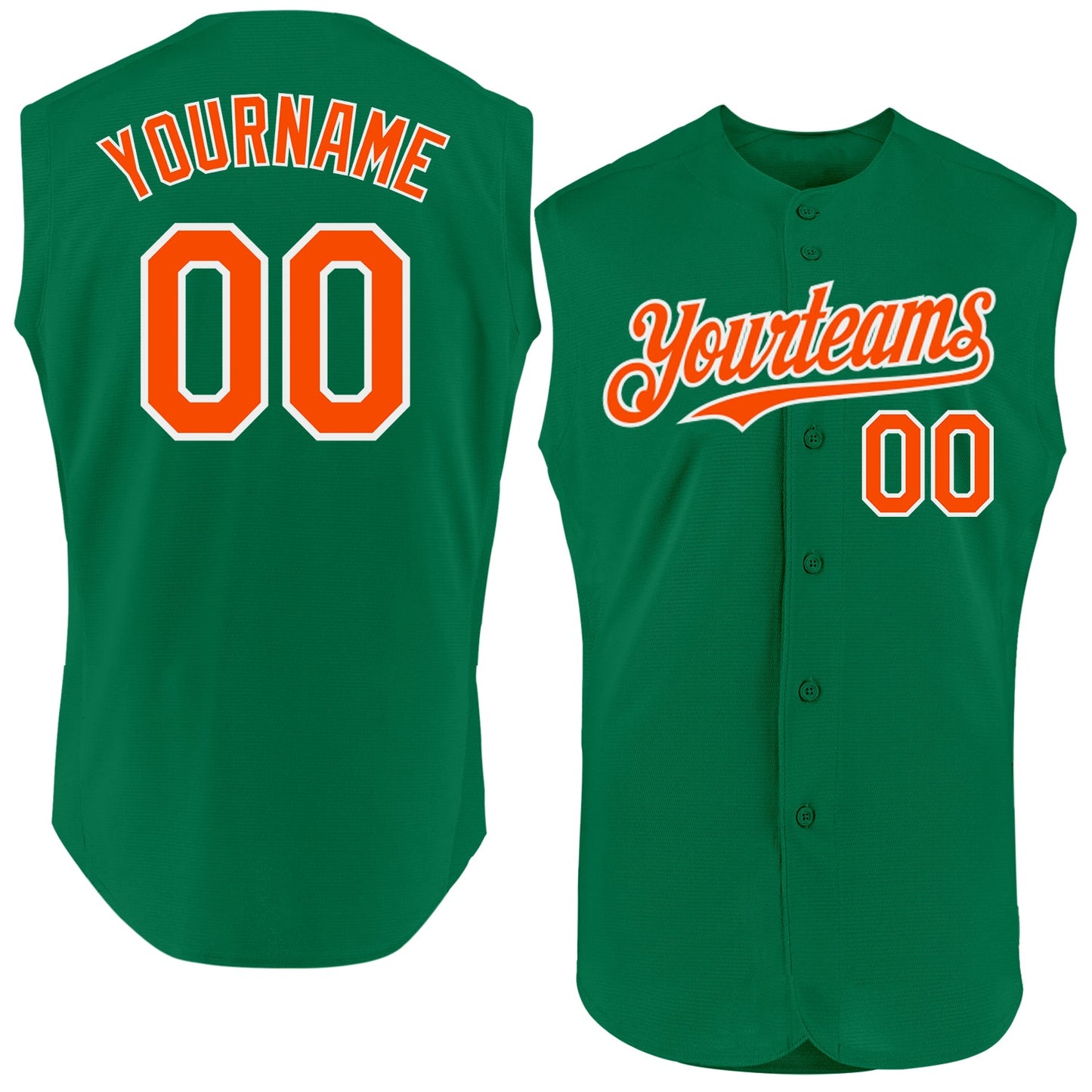 Custom Kelly Green Orange-White Authentic Sleeveless Baseball Jersey - Sky-Custom