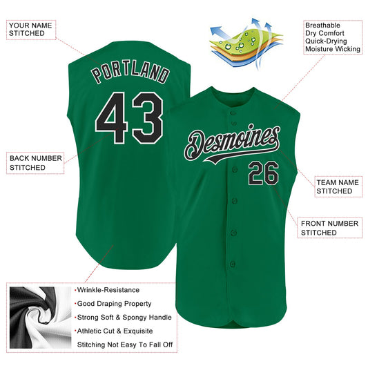 Custom Kelly Green Black-White Authentic Sleeveless Baseball Jersey - Sky-Custom