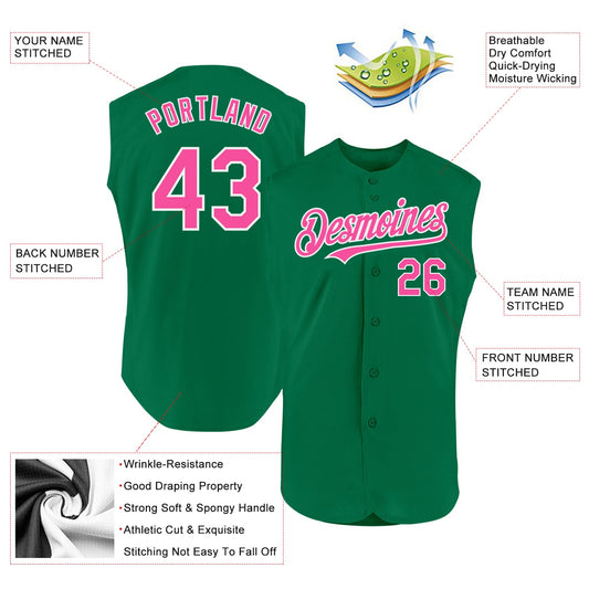Custom Kelly Green Pink-White Authentic Sleeveless Baseball Jersey - Sky-Custom