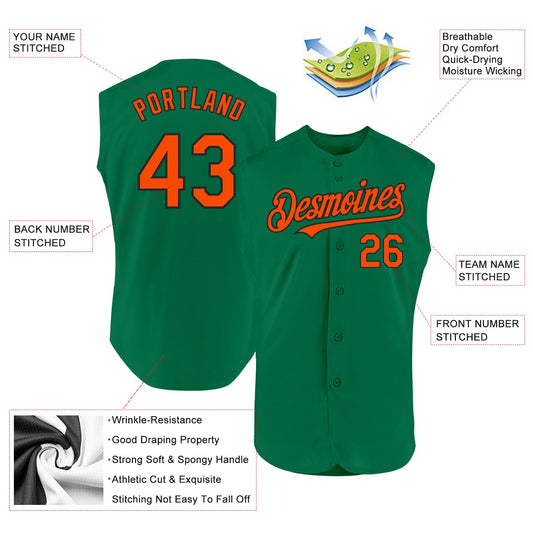 Custom Kelly Green Orange-Black Authentic Sleeveless Baseball Jersey - Sky-Custom