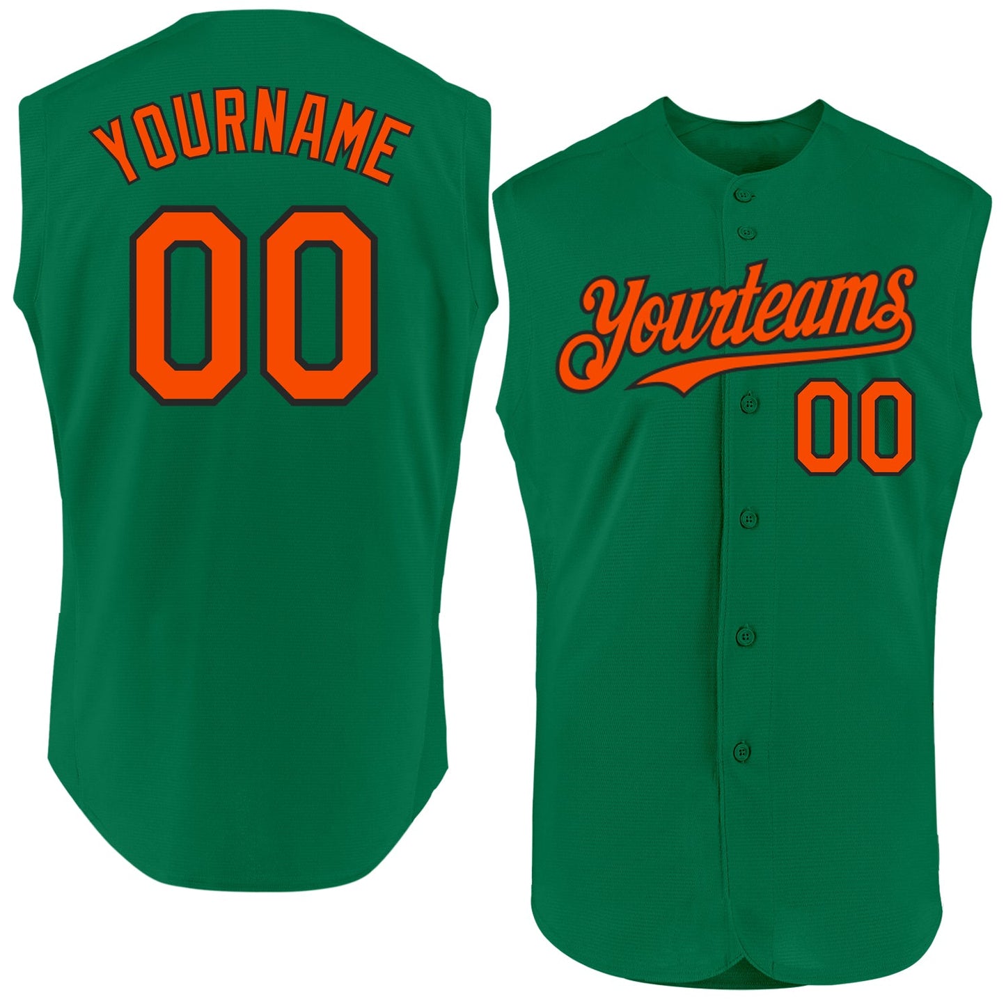Custom Kelly Green Orange-Black Authentic Sleeveless Baseball Jersey - Sky-Custom