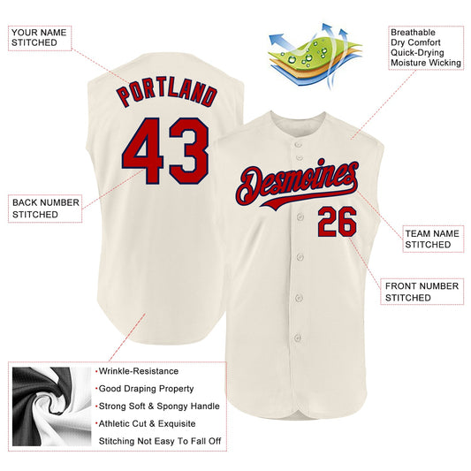 Custom Cream Red-Navy Authentic Sleeveless Baseball Jersey - Sky-Custom