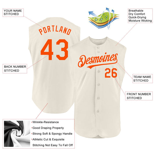 Custom Cream Orange Authentic Sleeveless Baseball Jersey - Sky-Custom
