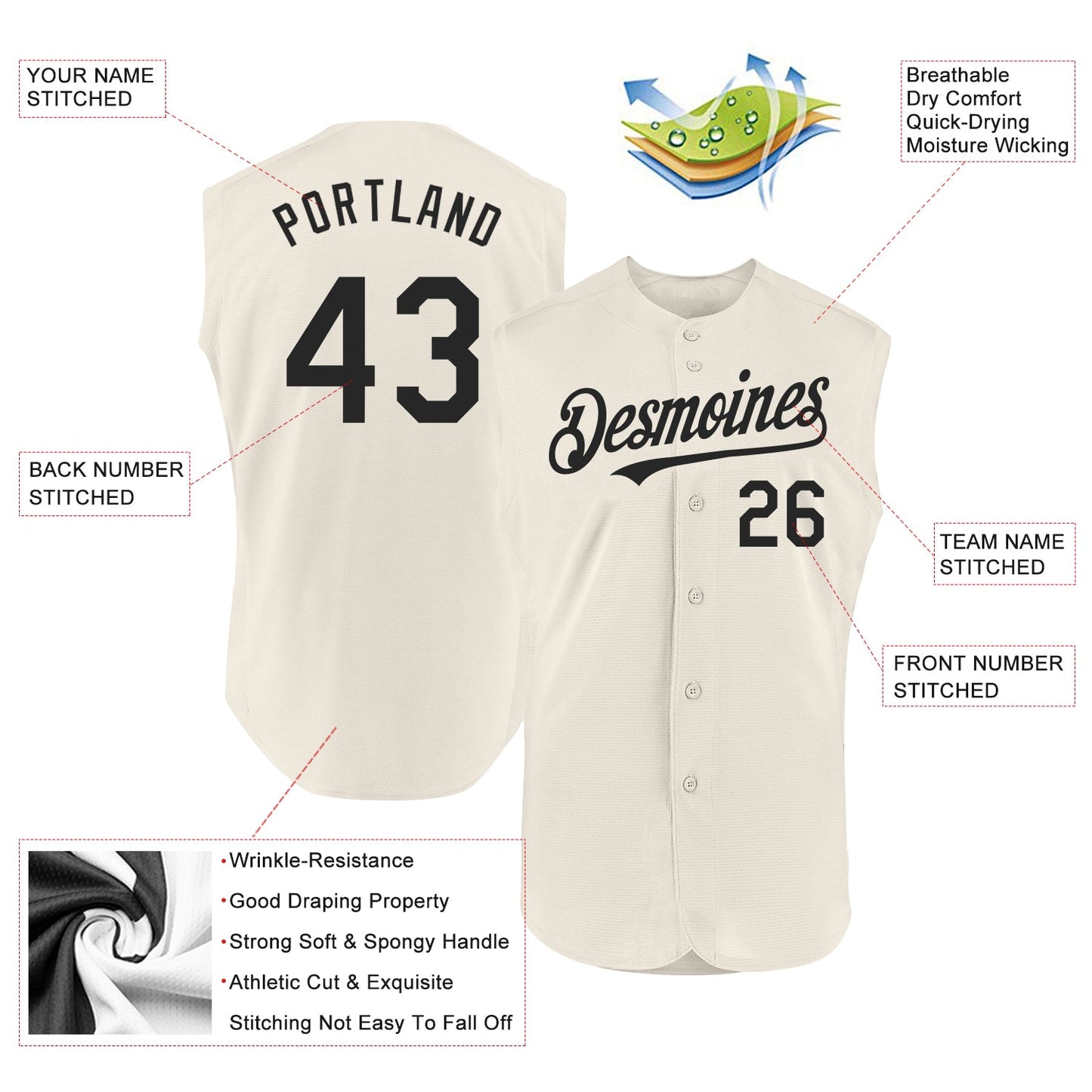 Custom Cream Black Authentic Sleeveless Baseball Jersey - Sky-Custom