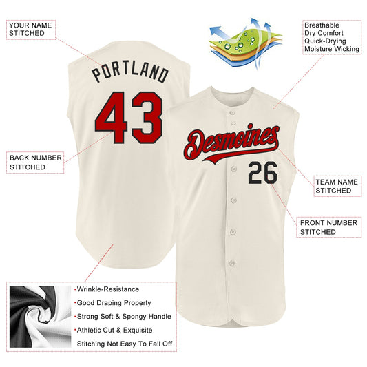 Custom Cream Red-Black Authentic Sleeveless Baseball Jersey - Sky-Custom