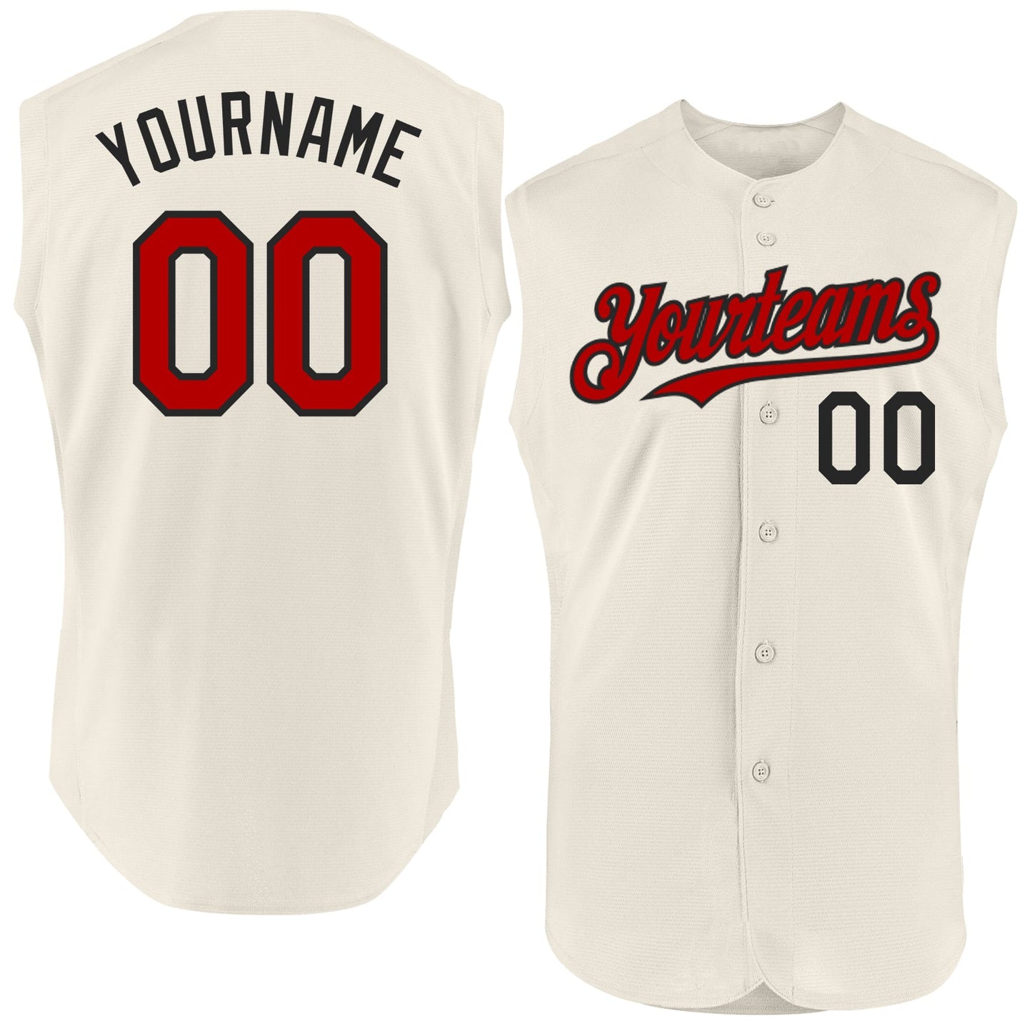 Custom Cream Red-Black Authentic Sleeveless Baseball Jersey - Sky-Custom