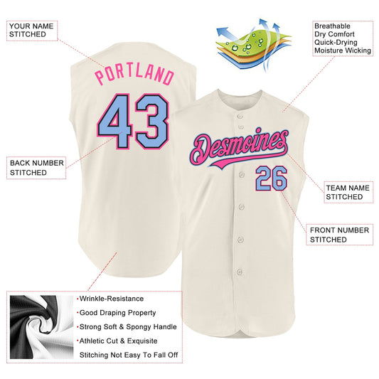 Custom Cream Light Blue Black-Pink Authentic Sleeveless Baseball Jersey - Sky-Custom