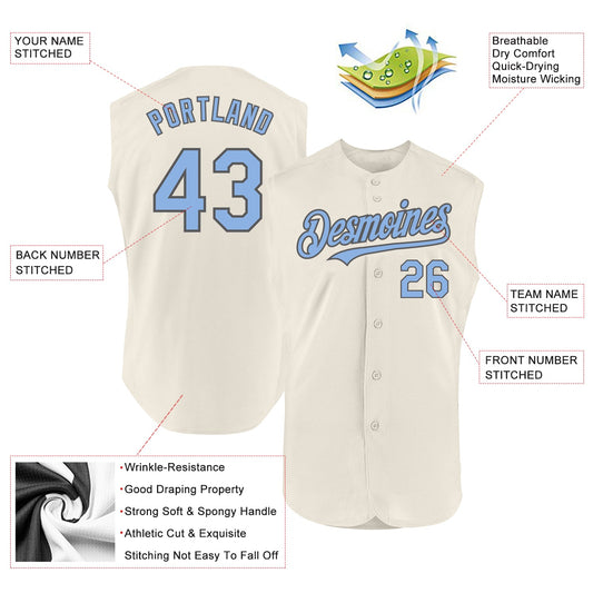 Custom Cream Light Blue-Steel Gray Authentic Sleeveless Baseball Jersey - Sky-Custom