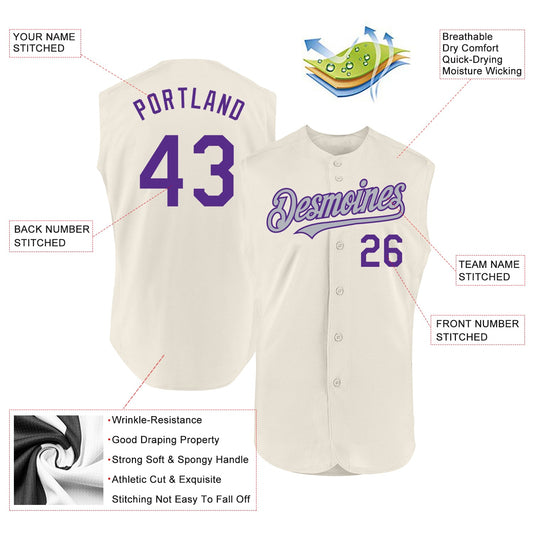 Custom Cream Purple-Gray Authentic Sleeveless Baseball Jersey - Sky-Custom