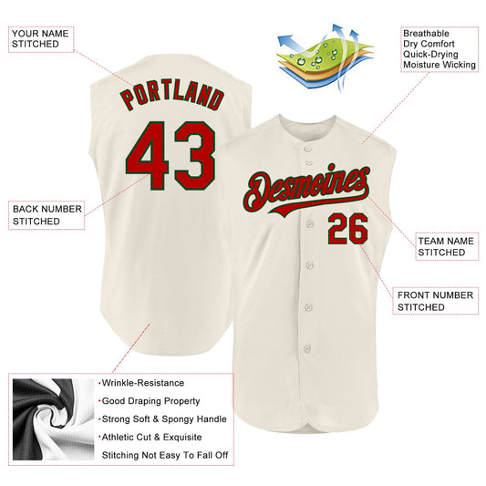 Custom Cream Red-Green Authentic Sleeveless Baseball Jersey - Sky-Custom
