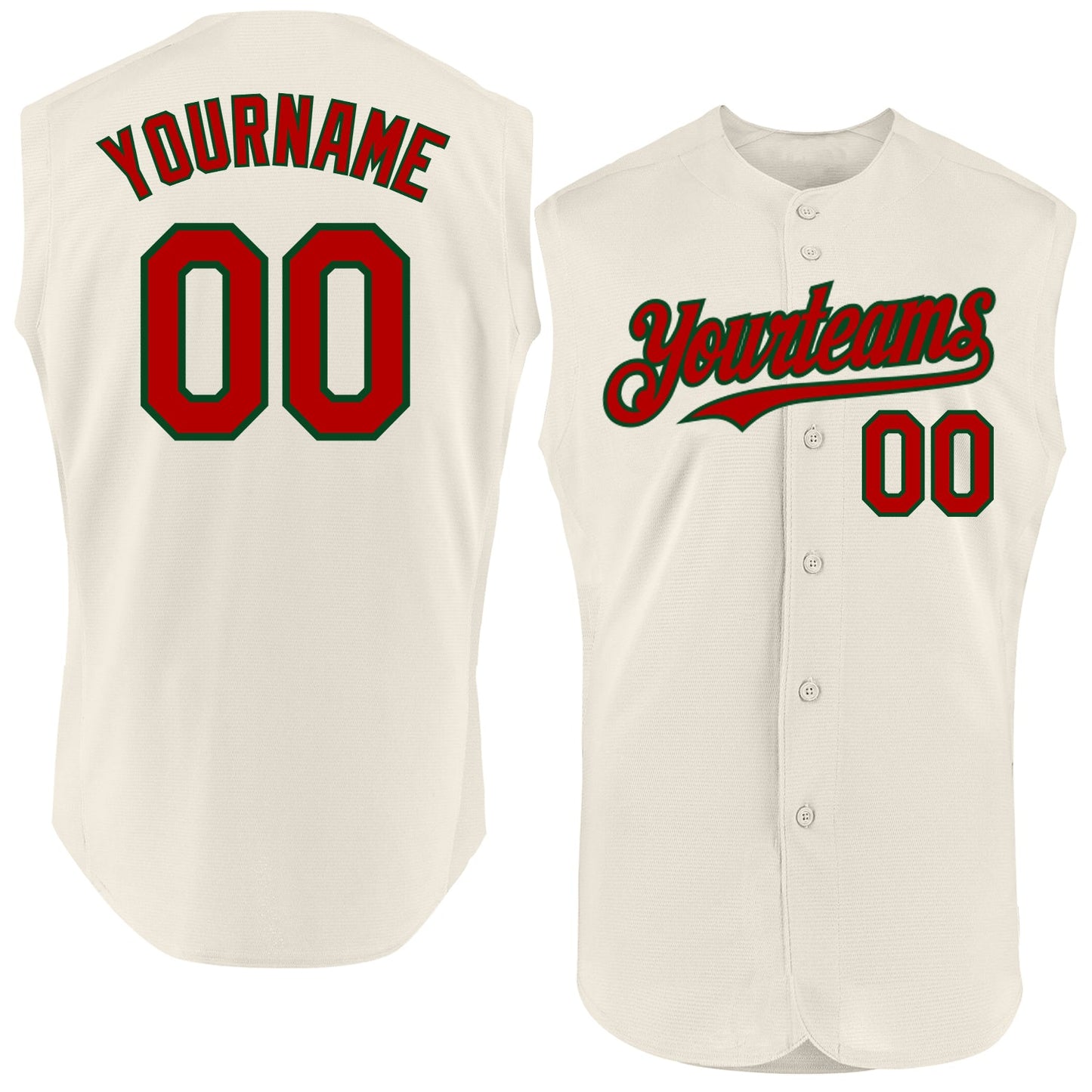 Custom Cream Red-Green Authentic Sleeveless Baseball Jersey - Sky-Custom