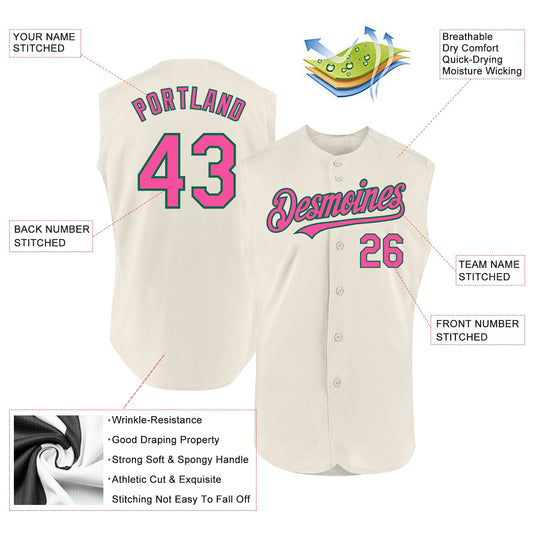 Custom Cream Pink-Kelly Green Authentic Sleeveless Baseball Jersey - Sky-Custom