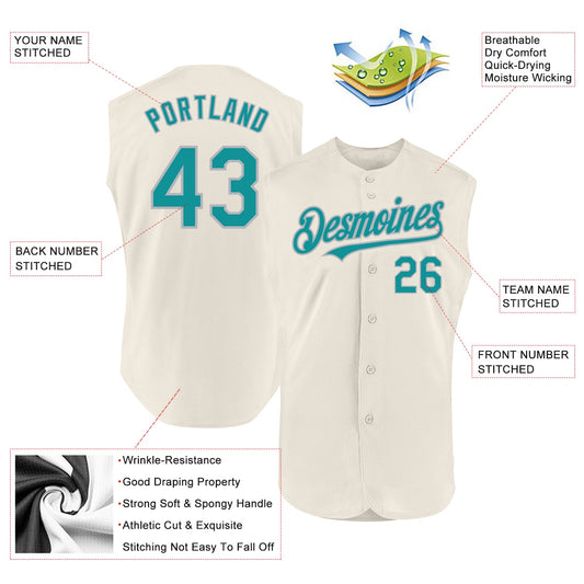 Custom Cream Teal-Gray Authentic Sleeveless Baseball Jersey - Sky-Custom