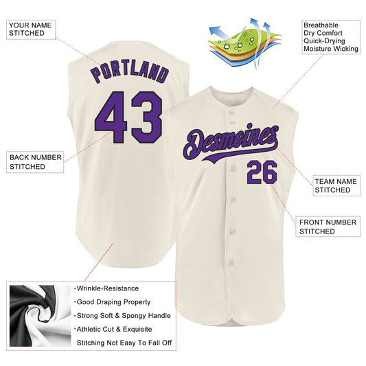 Custom Cream Purple-Black Authentic Sleeveless Baseball Jersey - Sky-Custom