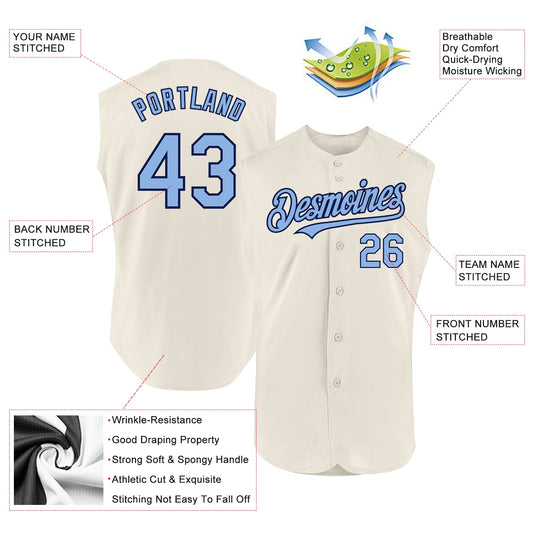 Custom Cream Light Blue-Navy Authentic Sleeveless Baseball Jersey - Sky-Custom
