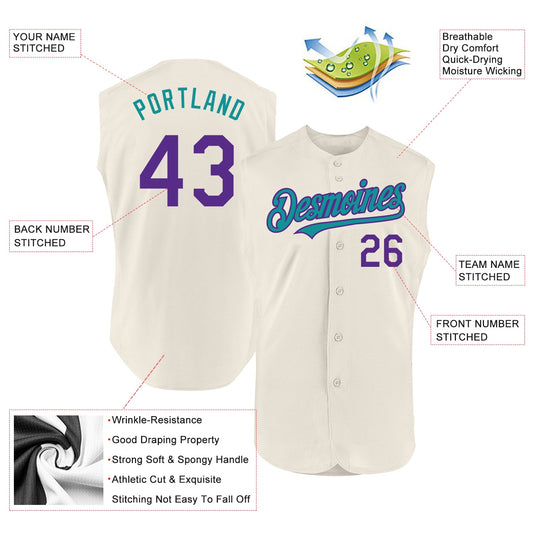 Custom Cream Purple-Teal Authentic Sleeveless Baseball Jersey - Sky-Custom