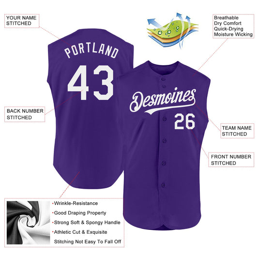 Custom Purple White Authentic Sleeveless Baseball Jersey - Sky-Custom