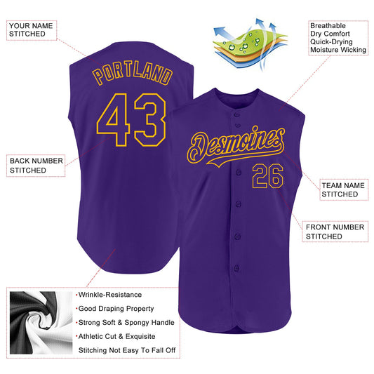 Custom Purple Gold Authentic Sleeveless Baseball Jersey - Sky-Custom
