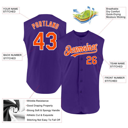 Custom Purple Orange-White Authentic Sleeveless Baseball Jersey - Sky-Custom