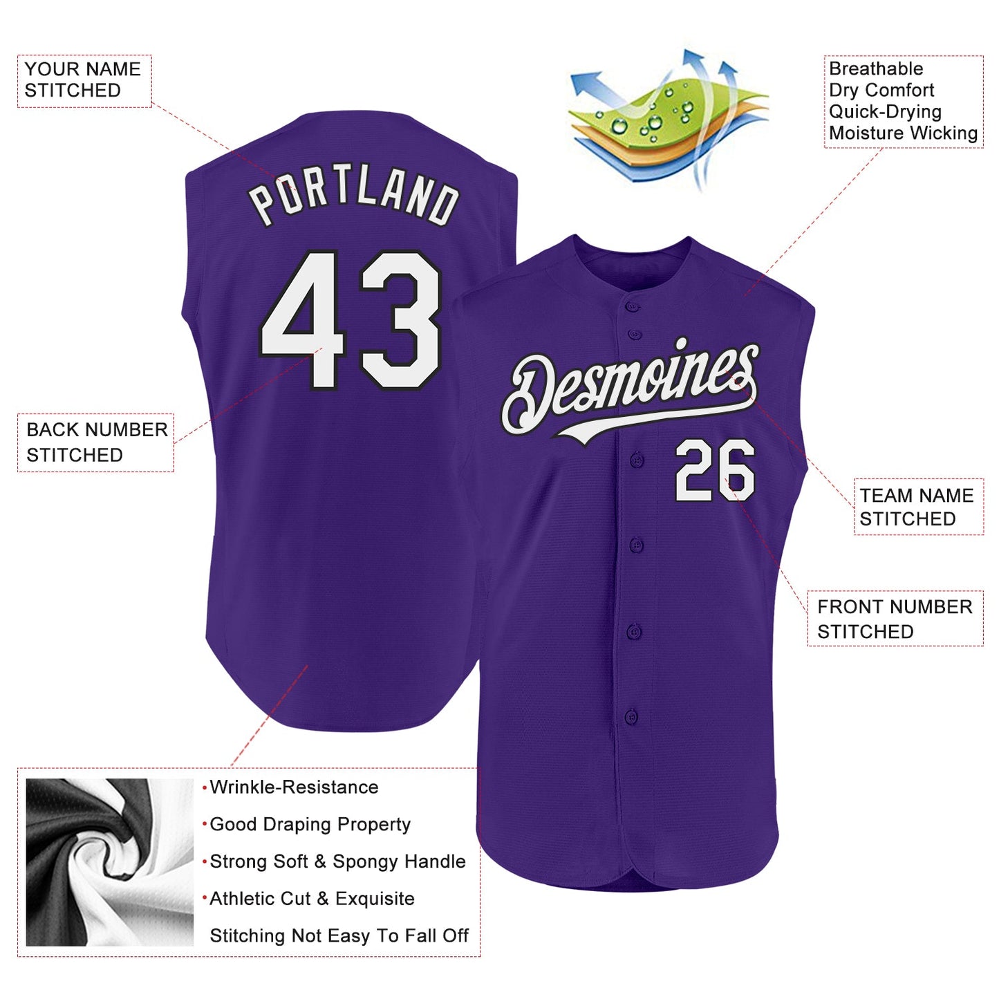 Custom Purple White-Black Authentic Sleeveless Baseball Jersey - Sky-Custom