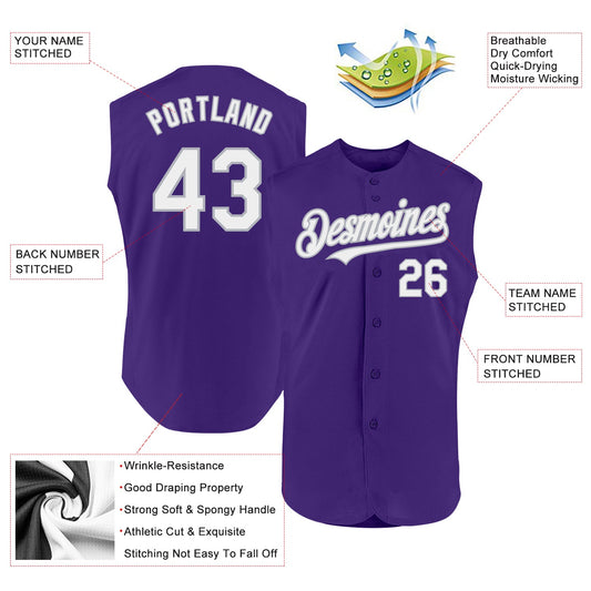 Custom Purple White-Gray Authentic Sleeveless Baseball Jersey - Sky-Custom