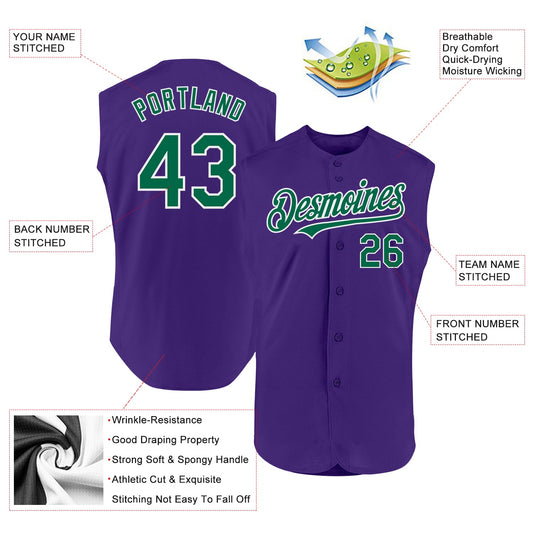 Custom Purple Kelly Green-White Authentic Sleeveless Baseball Jersey - Sky-Custom