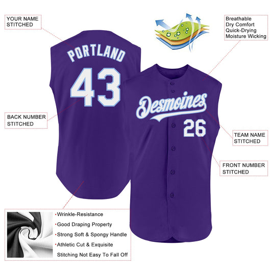 Custom Purple White-Light Blue Authentic Sleeveless Baseball Jersey - Sky-Custom