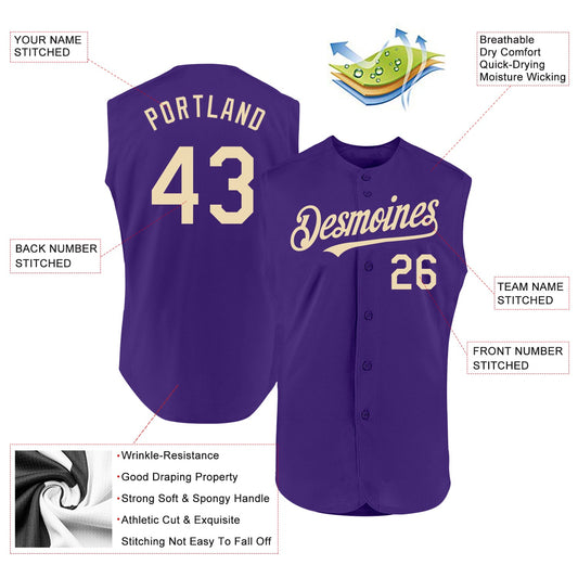 Custom Purple Cream Authentic Sleeveless Baseball Jersey - Sky-Custom