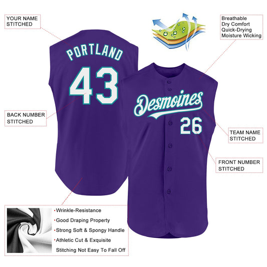 Custom Purple White-Teal Authentic Sleeveless Baseball Jersey - Sky-Custom