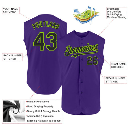 Custom Purple Black-Neon Green Authentic Sleeveless Baseball Jersey - Sky-Custom