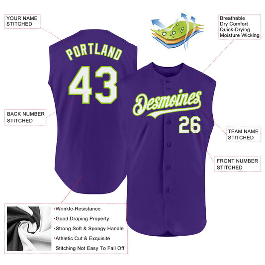 Custom Purple White-Neon Green Authentic Sleeveless Baseball Jersey - Sky-Custom