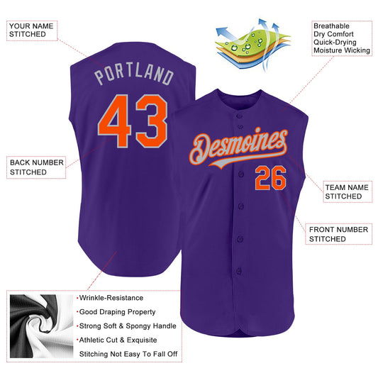 Custom Purple Orange-Gray Authentic Sleeveless Baseball Jersey - Sky-Custom